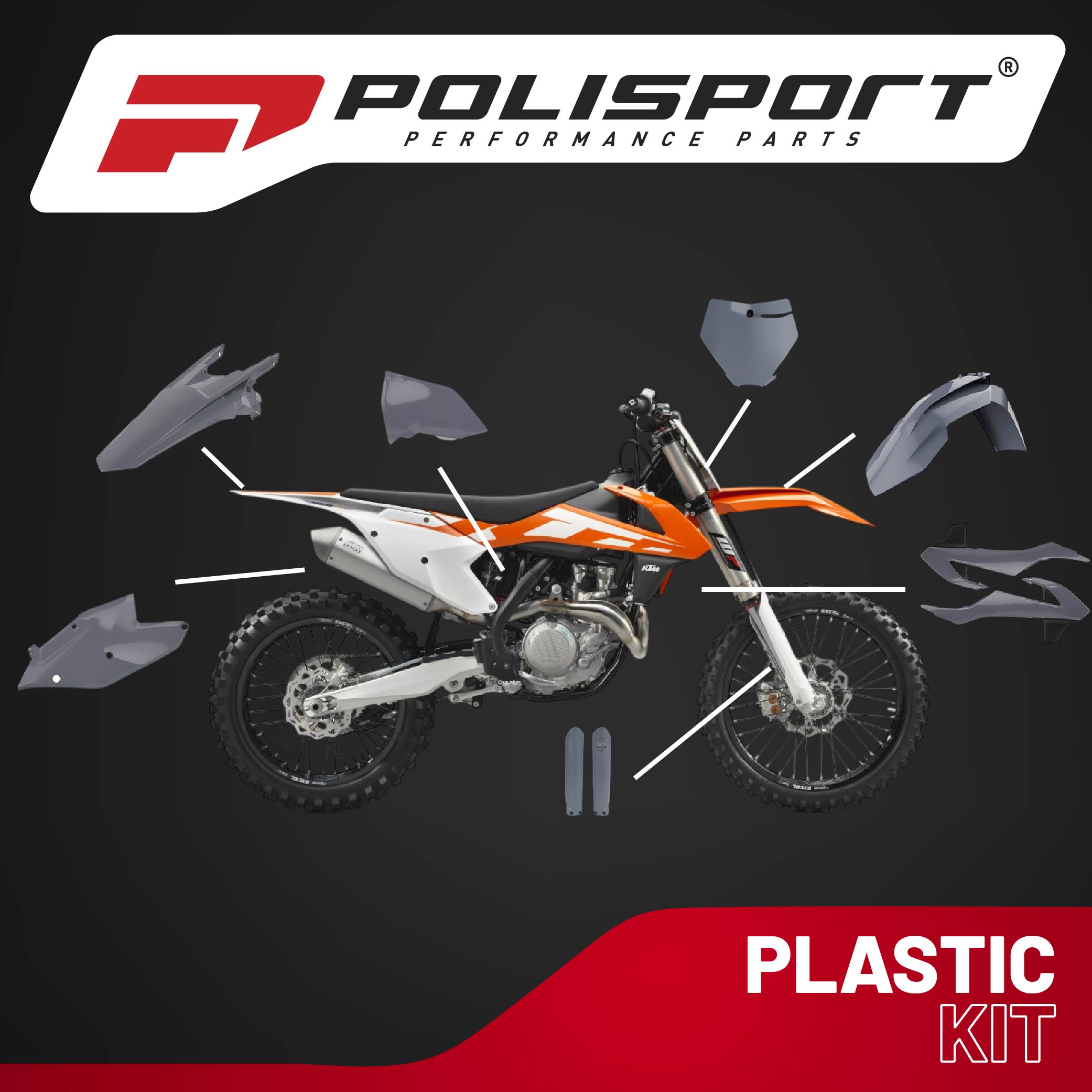 Polisport Motocross (MX) Replica Plastic Kit for KTM SX/SX-F XC/XC-F (2016-18) Dirt Bike – OEM Quality, Durable, Flexible & Perfect Fit – Nardo Gray