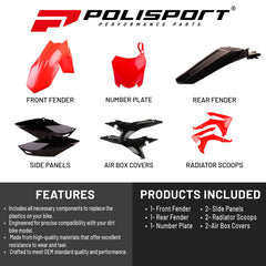 Polisport Motocross (MX) Replica Plastic Kit for Honda CRF 450R (2013-16) Dirt Bike – OEM Quality, Durable, Flexible & Perfect Fit – Red/Black