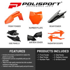 Polisport Motocross (MX) Replica Plastic Kit for KTM SX/SX-F (2016-18) Dirt Bike – OEM Quality, Durable, Flexible & Perfect Fit – Orange/Black