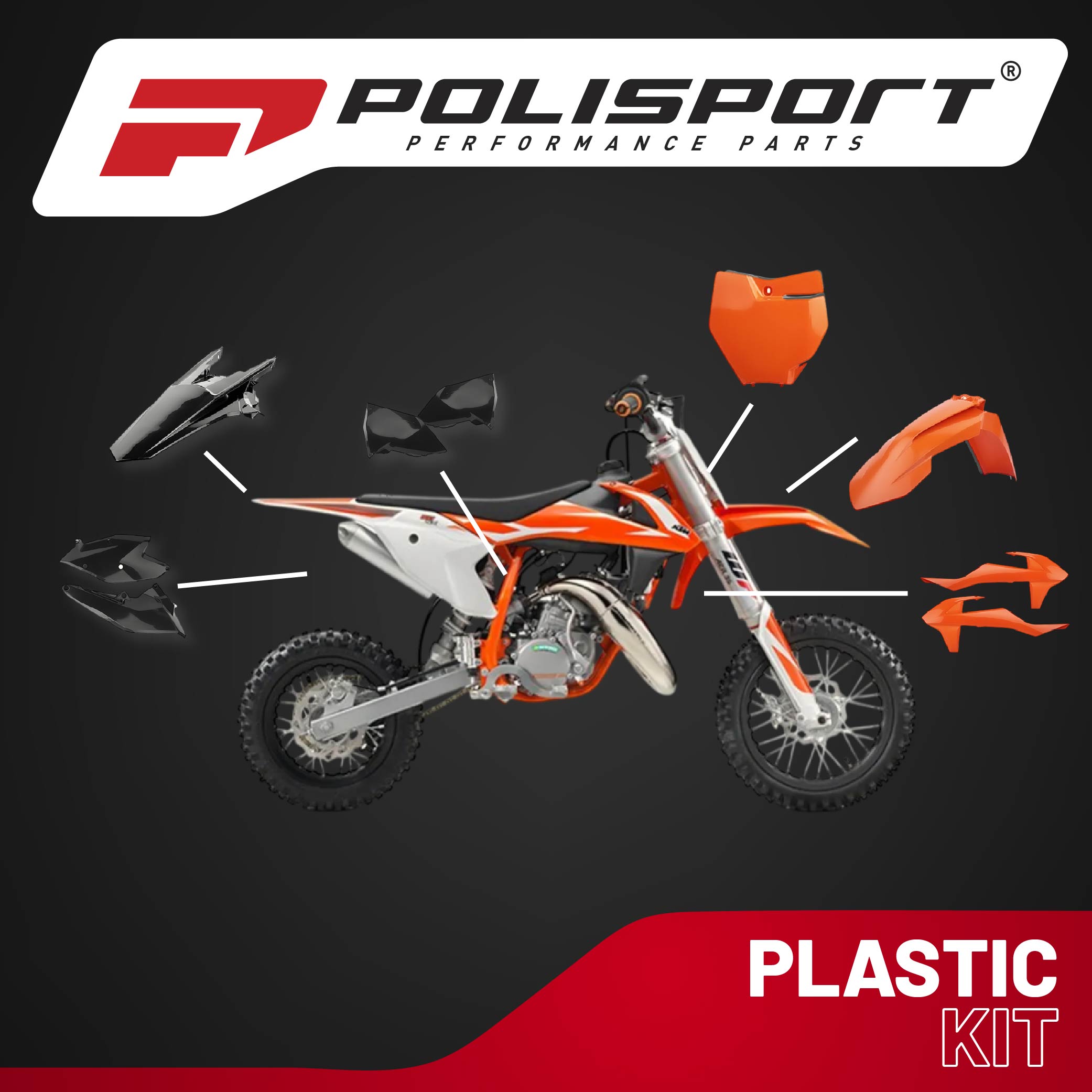 Polisport Motocross (MX) Replica Plastic Kit for KTM SX/SX-F (2016-18) Dirt Bike – OEM Quality, Durable, Flexible & Perfect Fit – Orange/Black