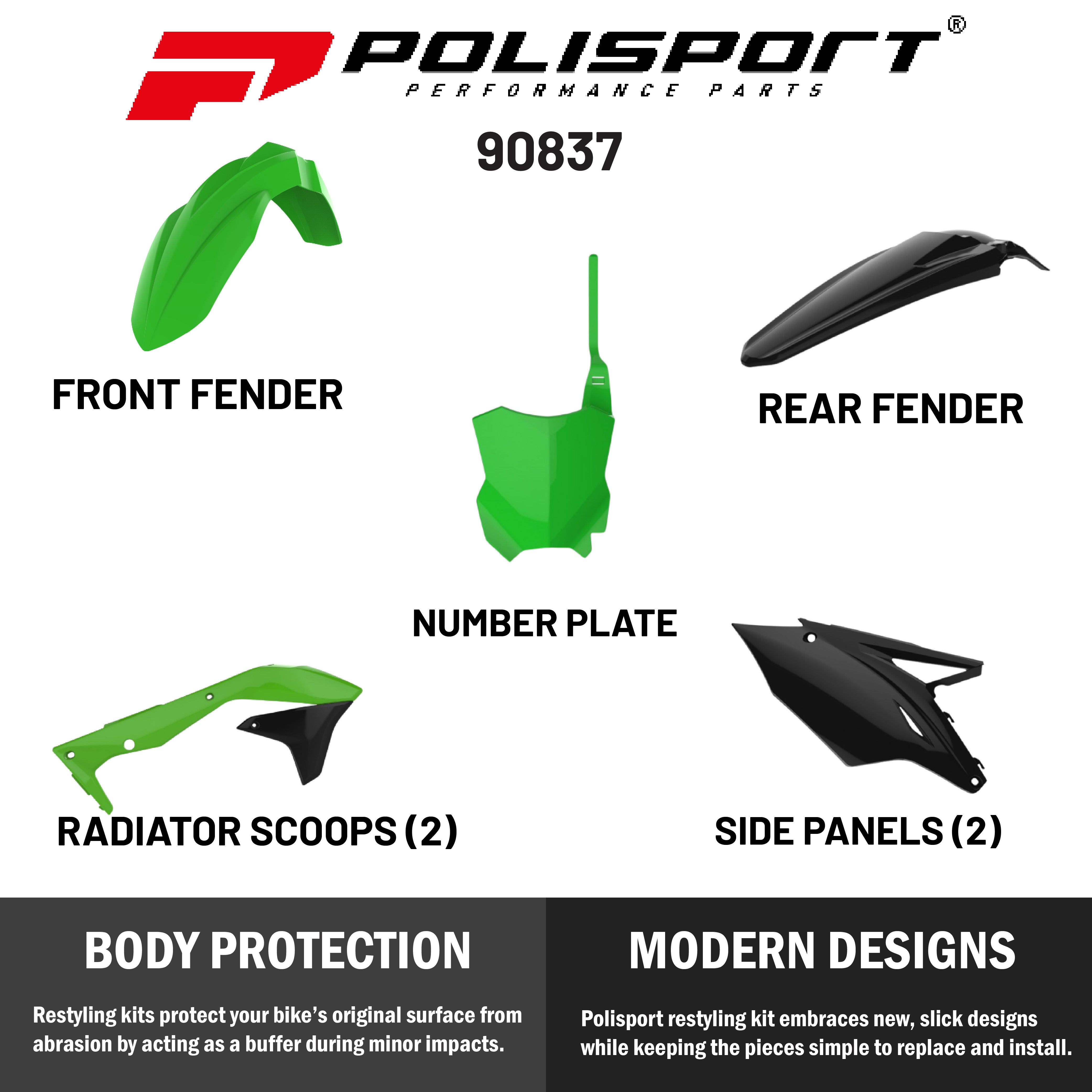 Polisport Plastic Restyling Kit for Kawasaki KX 450F (2016 18) Green/Black