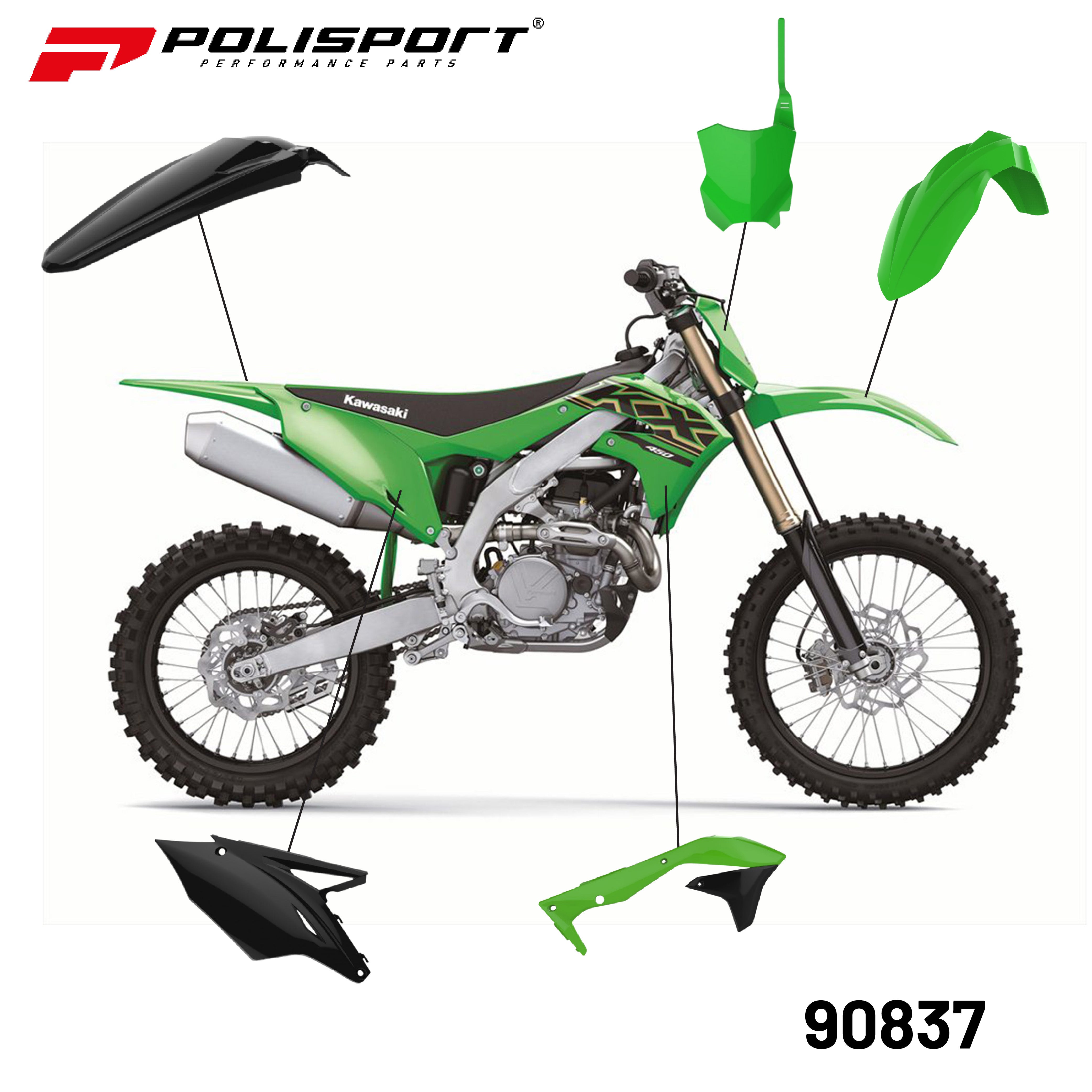 Polisport Plastic Restyling Kit for Kawasaki KX 450F (2016 18) Green/Black