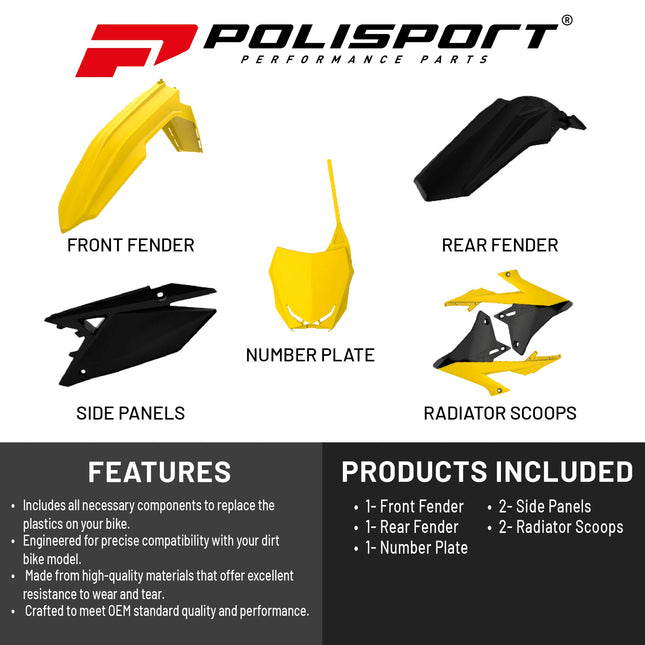 Polisport Motocross (MX) Replica Plastic Kit for Suzuki RMZ 250 (2019-24) Dirt Bike