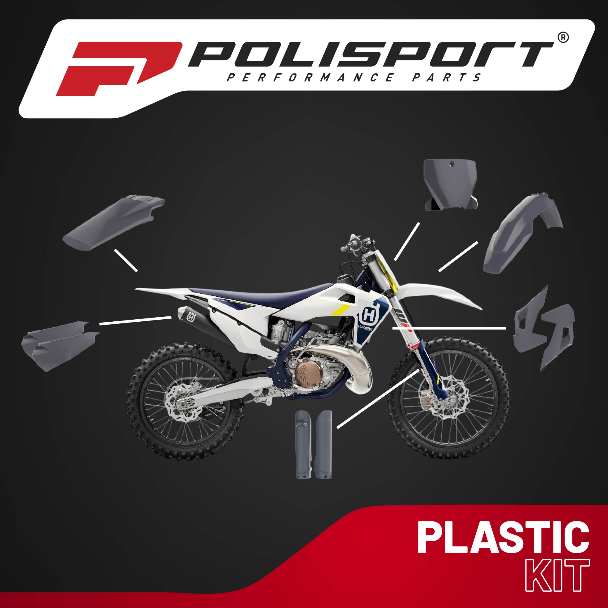 Polisport Motocross (MX) Replica Plastic Kit for Husqvarna TC & FC (2019–2022) Dirt Bike – OEM Quality, Durable, Flexible & Perfect Fit – Nardo Grey