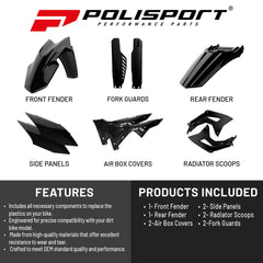 Polisport Motocross (MX) Replica Plastic Kit for Honda CRF 150L (2017-25) Dirt Bike – OEM Quality, Durable, Flexible & Perfect Fit – Black