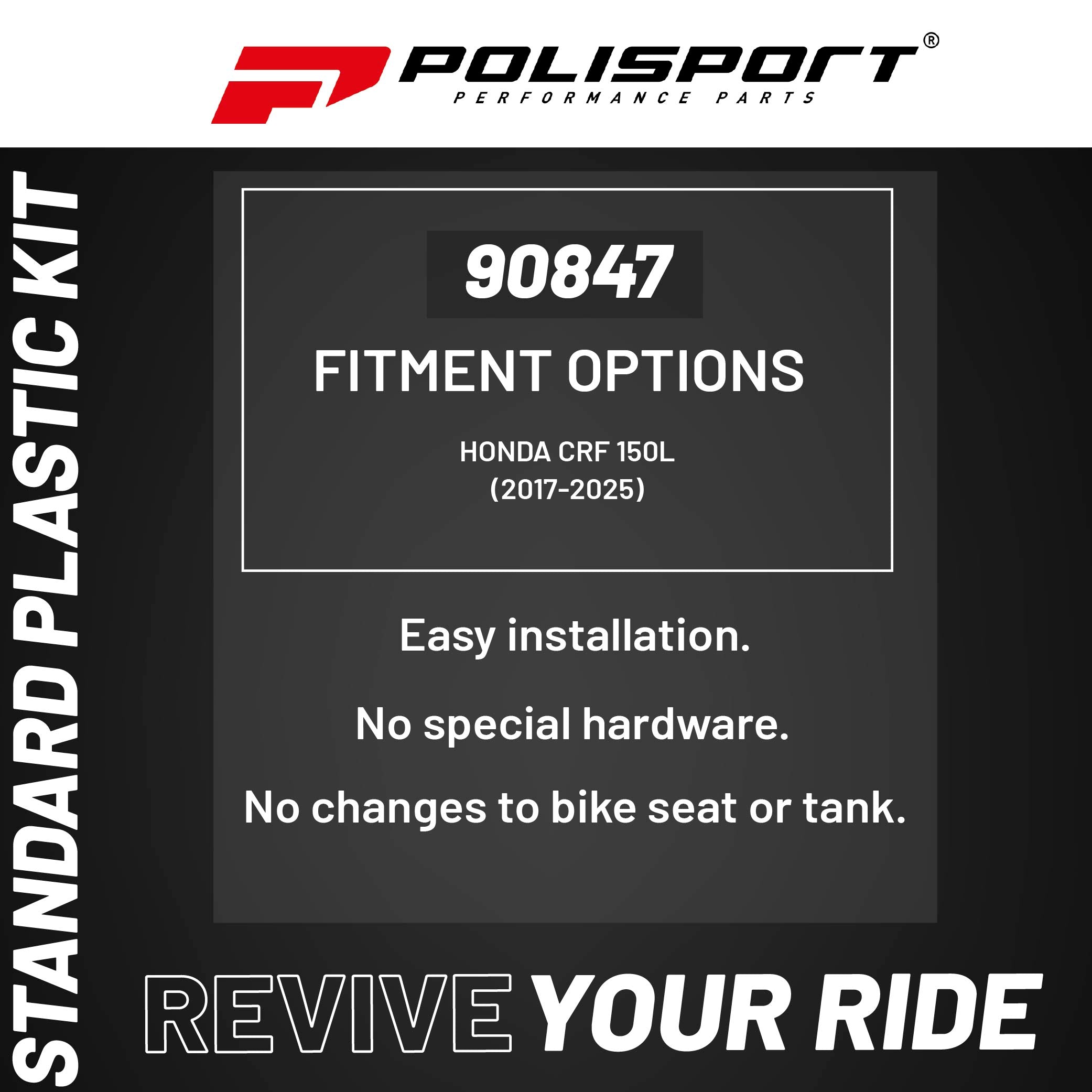 Polisport Motocross (MX) Replica Plastic Kit for Honda CRF 150L (2017-25) Dirt Bike – OEM Quality, Durable, Flexible & Perfect Fit – Black