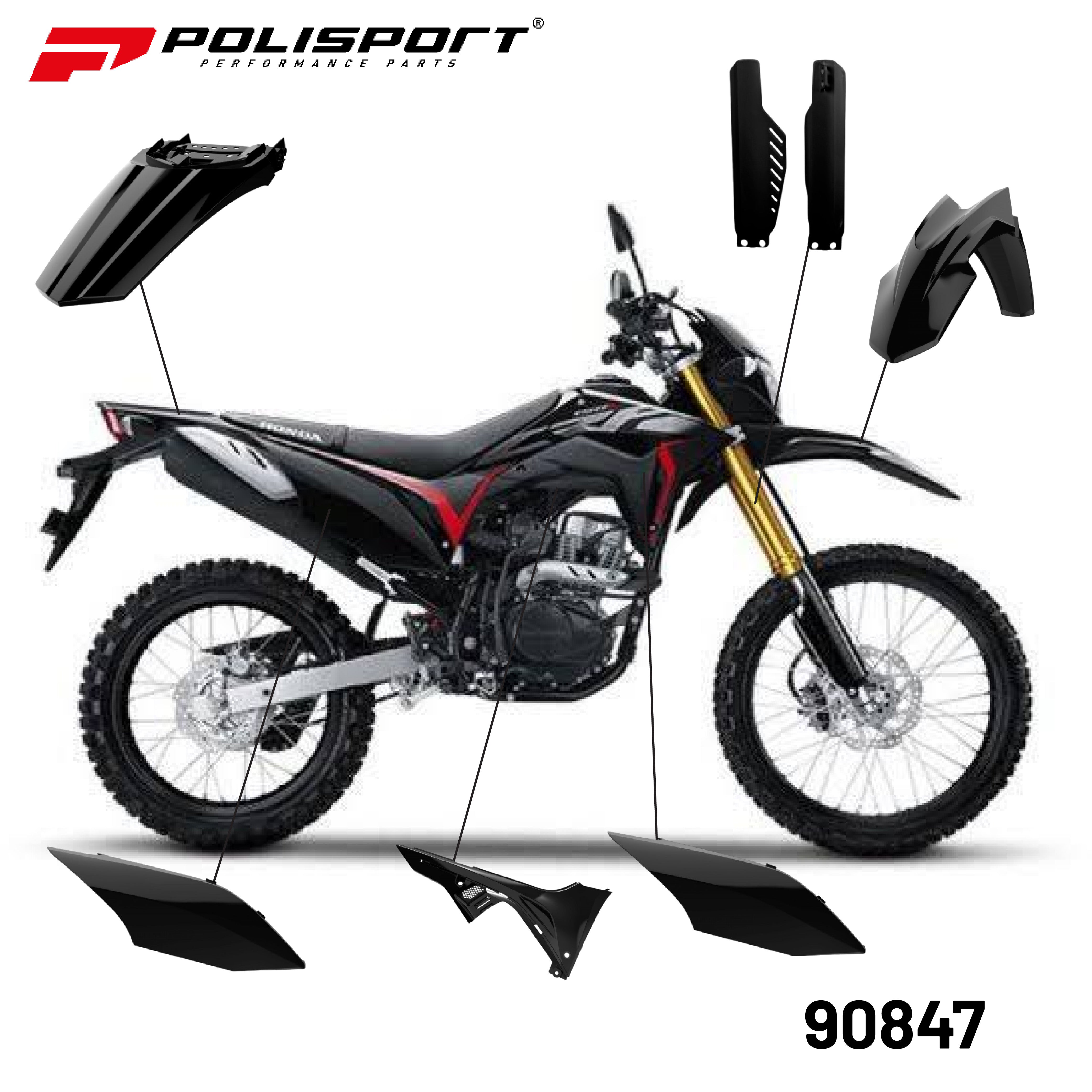 Polisport Plastic Restyling Kit for Honda CRF 150L (2017-2025) Black