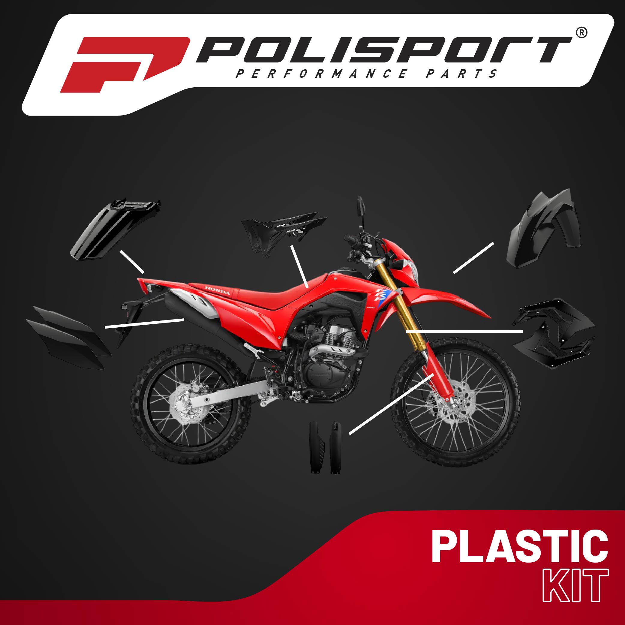Polisport Motocross (MX) Replica Plastic Kit for Honda CRF 150L (2017-25) Dirt Bike – OEM Quality, Durable, Flexible & Perfect Fit – Black