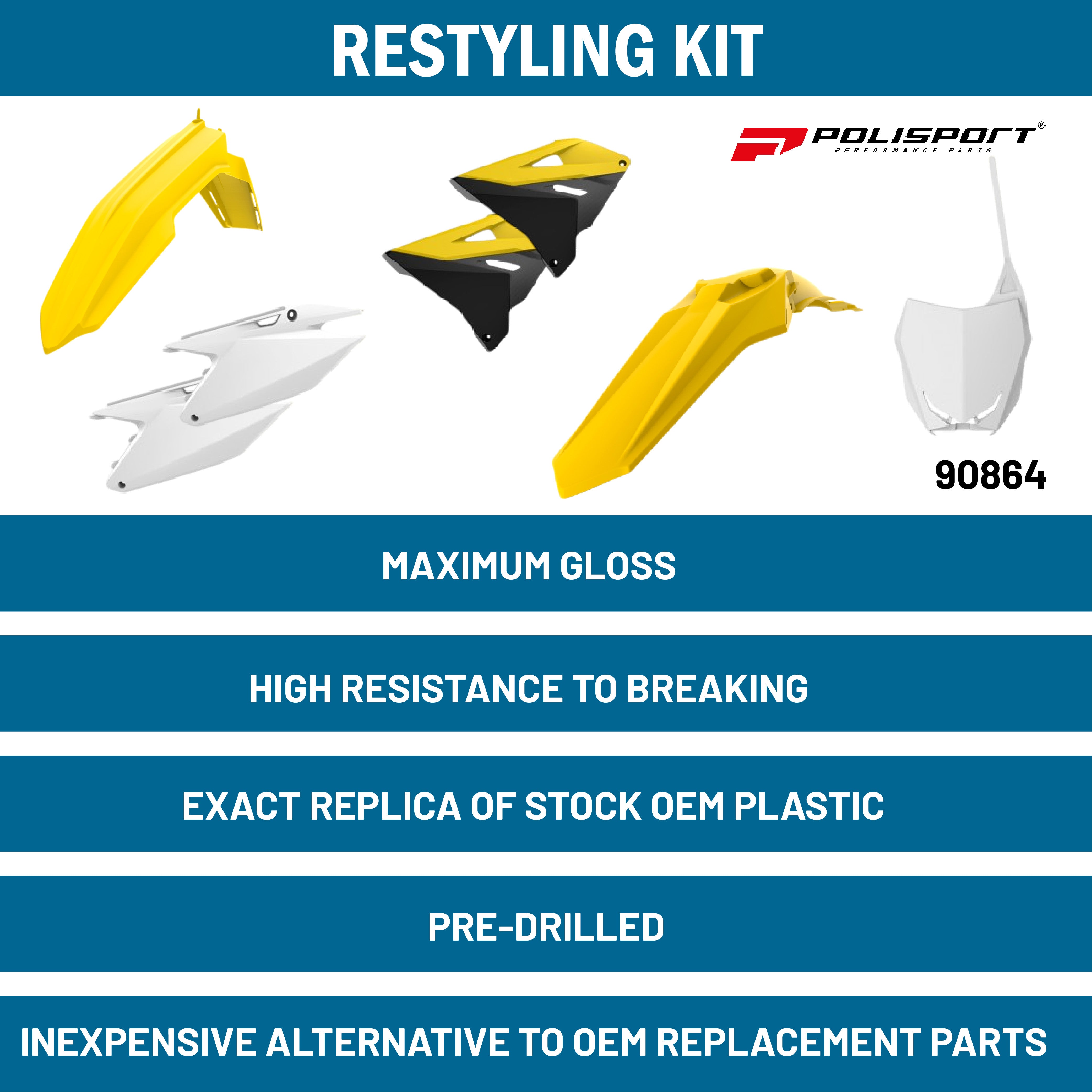 Polisport Restyling Kit Suzuki RM 125/250 (2001-08) OEM Quality (Yellow & White)