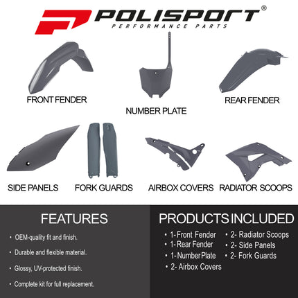 Polisport Motocross (MX) Restyling Kit for Honda CR125/250 (2002-07) Dirt Bike – OEM Quality, Durable, Flexible & Perfect Fit – Nardo Grey