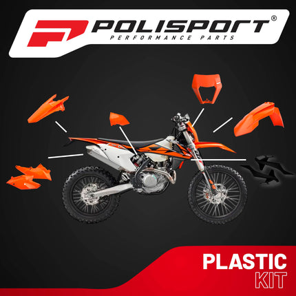 Polisport Motocross (MX) Replica Plastic Kit for KTM EXC/EXC-F/ XC-W & XCF-W (2017–2019) Dirt Bike – OEM Quality, Durable, Flexible & Perfect Fit – Orange/Black