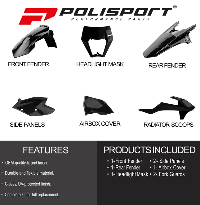 Polisport Motocross (MX) Replica Plastic Enduro Kit for KTM EXC/EXC-F & XC-W/XCF-W (2017