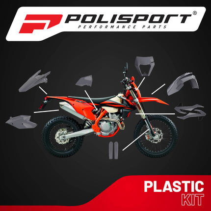 Polisport Motocross (MX) Replica Plastic Kit for KTM EXC/EXC-F & XC-W/XCF-W (2017–2019) Dirt Bike – OEM Quality, Durable, Flexible & Perfect Fit – Nardo Grey