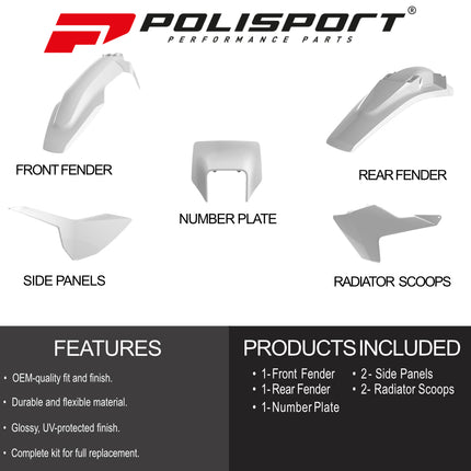 Polisport Motocross (MX) Replica Plastic Enduro Kit for Husqvarna TE/FE (2017-19) Dirt Bike