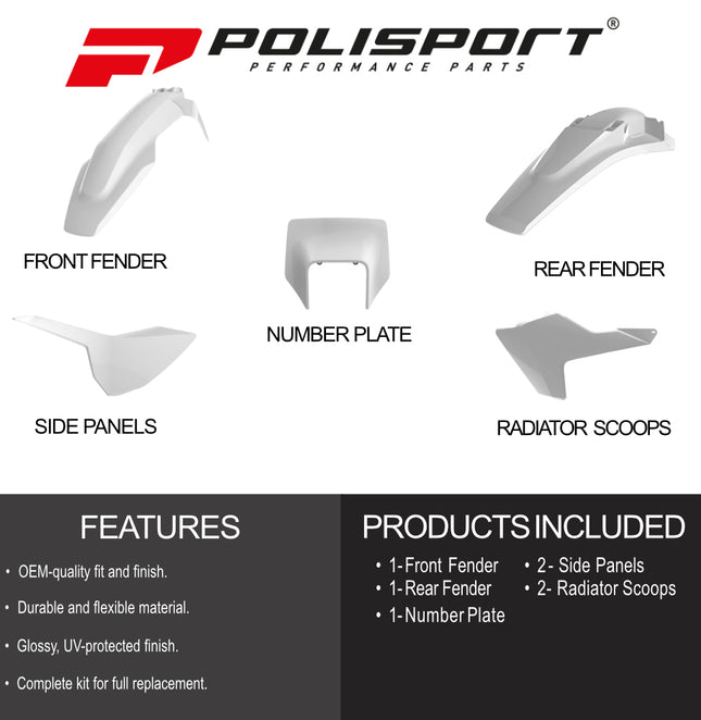 Polisport Motocross (MX) Replica Plastic Enduro Kit for Husqvarna TE/FE (2017-19) Dirt Bike