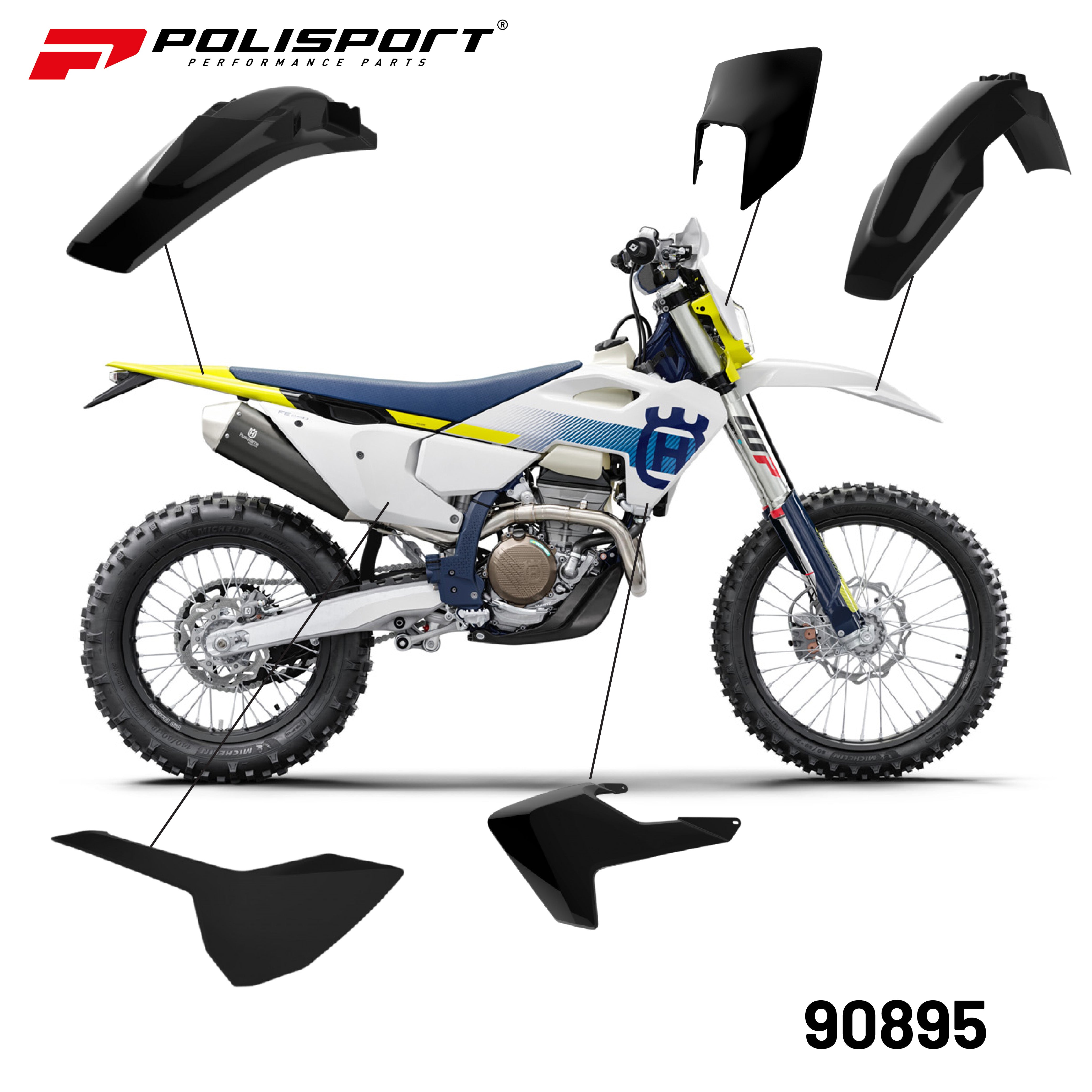 Polisport Motocross (MX) Replica Plastic Enduro Kit for Husqvarna TE/FE (2017-19) Dirt Bike