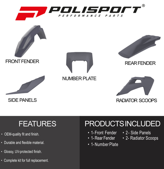 Polisport Motocross (MX) Replica Plastic Enduro Kit for Husqvarna TE 150-300 (2020-2022) Dirt Bike