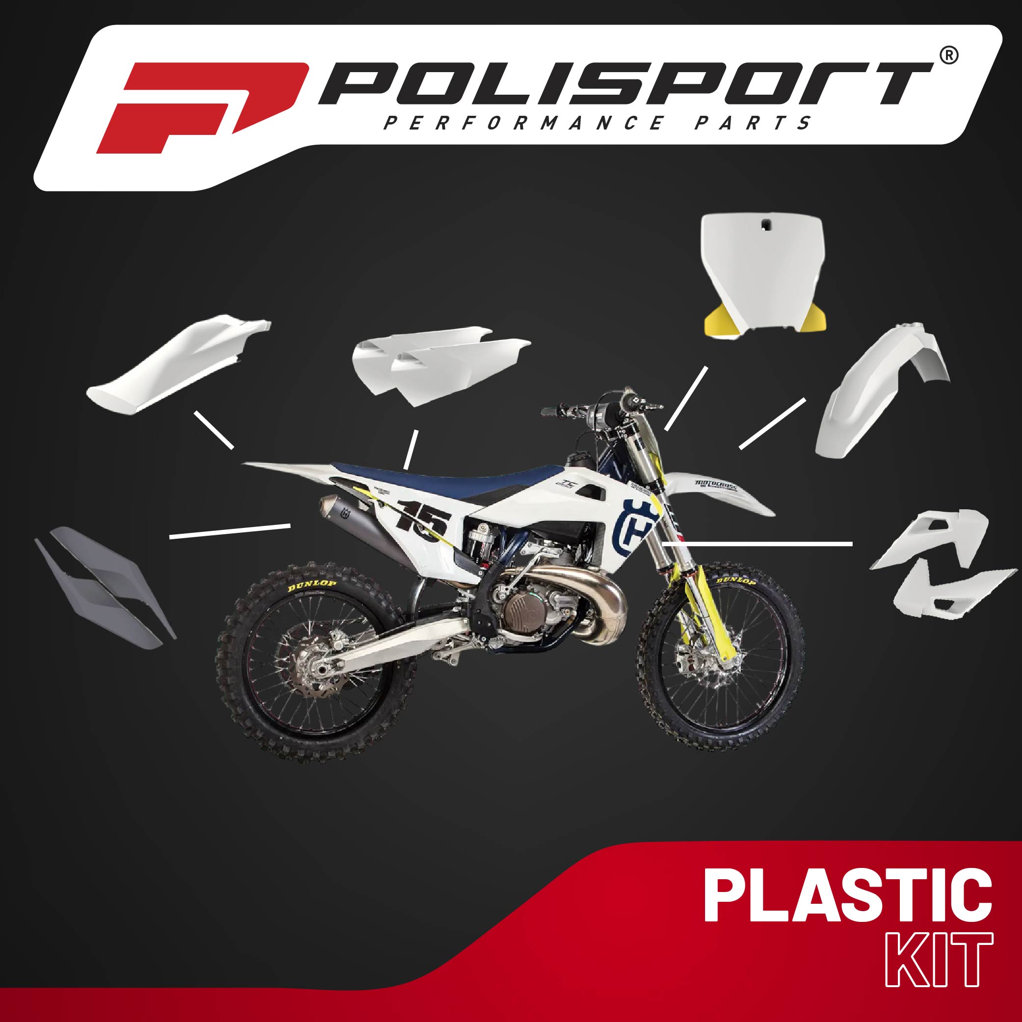 Polisport Motocross (MX) Replica Plastic Kit for Husqvarna TC250 (2019 - 2022) Dirt Bike – OEM Quality, Durable, Flexible & Perfect Fit – White/Yellow