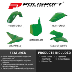 Polisport Motocross (MX) Replica Plastic Kit for Kawasaki KX 65 (2020-25) Dirt Bike – OEM Quality, Durable, Flexible & Perfect Fit – Green