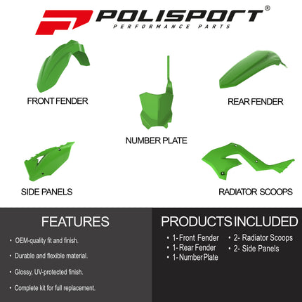Polisport Motocross (MX) Restyling Kit for Kawasaki KX 125/250 (2003-2008) Dirt Bike – OEM Quality, Durable, Flexible & Perfect Fit – Green