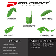 Polisport Motocross (MX) Restyling Kit for Kawasaki KX 125/250 (2003-2008) Dirt Bike – OEM Quality, Durable, Flexible & Perfect Fit – Green