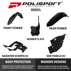 Polisport Plastic Restyling Kit for Kawasaki KX 125/250 (2003-2008) Black