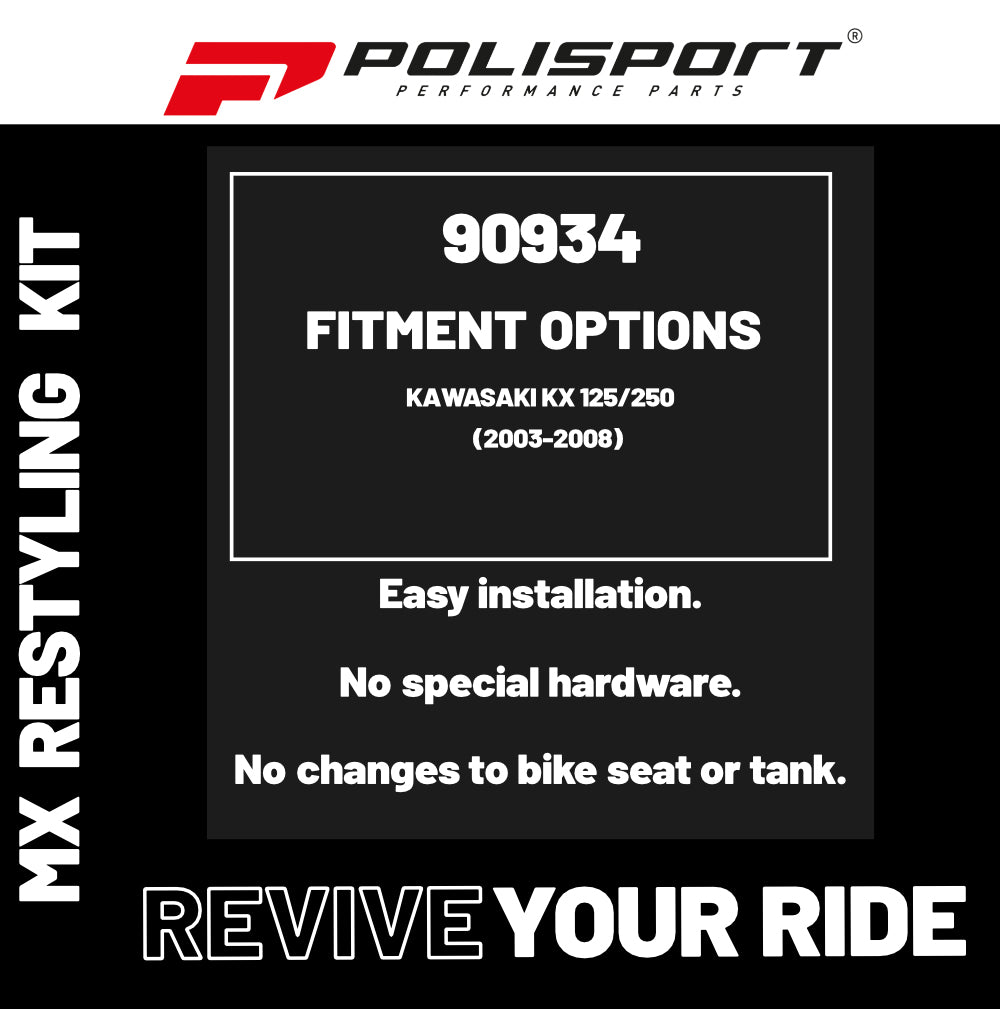 Polisport Motocross (MX) Restyling Kit for Kawasaki KX 125/250 (2003-2008) Dirt Bike – OEM Quality, Durable, Flexible & Perfect Fit – Black