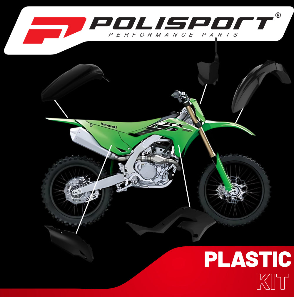 Polisport Motocross (MX) Restyling Kit for Kawasaki KX 125/250 (2003-2008) Dirt Bike – OEM Quality, Durable, Flexible & Perfect Fit – Black