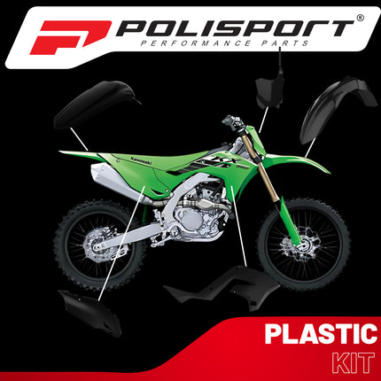 Polisport Motocross (MX) Restyling Kit for Kawasaki KX 125/250 (2003-2008) Dirt Bike – OEM Quality, Durable, Flexible & Perfect Fit – Black