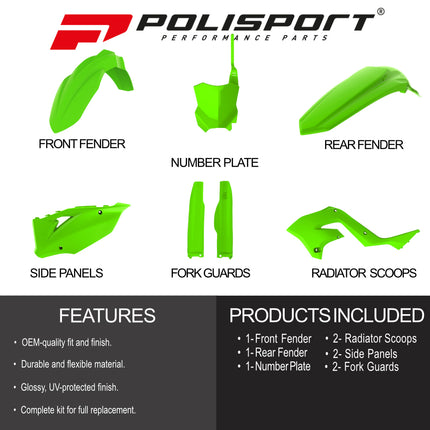 Polisport Motocross (MX) Restyling Kit for Kawasaki KX 125/250 (2003-2008) Dirt Bike – OEM Quality, Durable, Flexible & Perfect Fit – Green