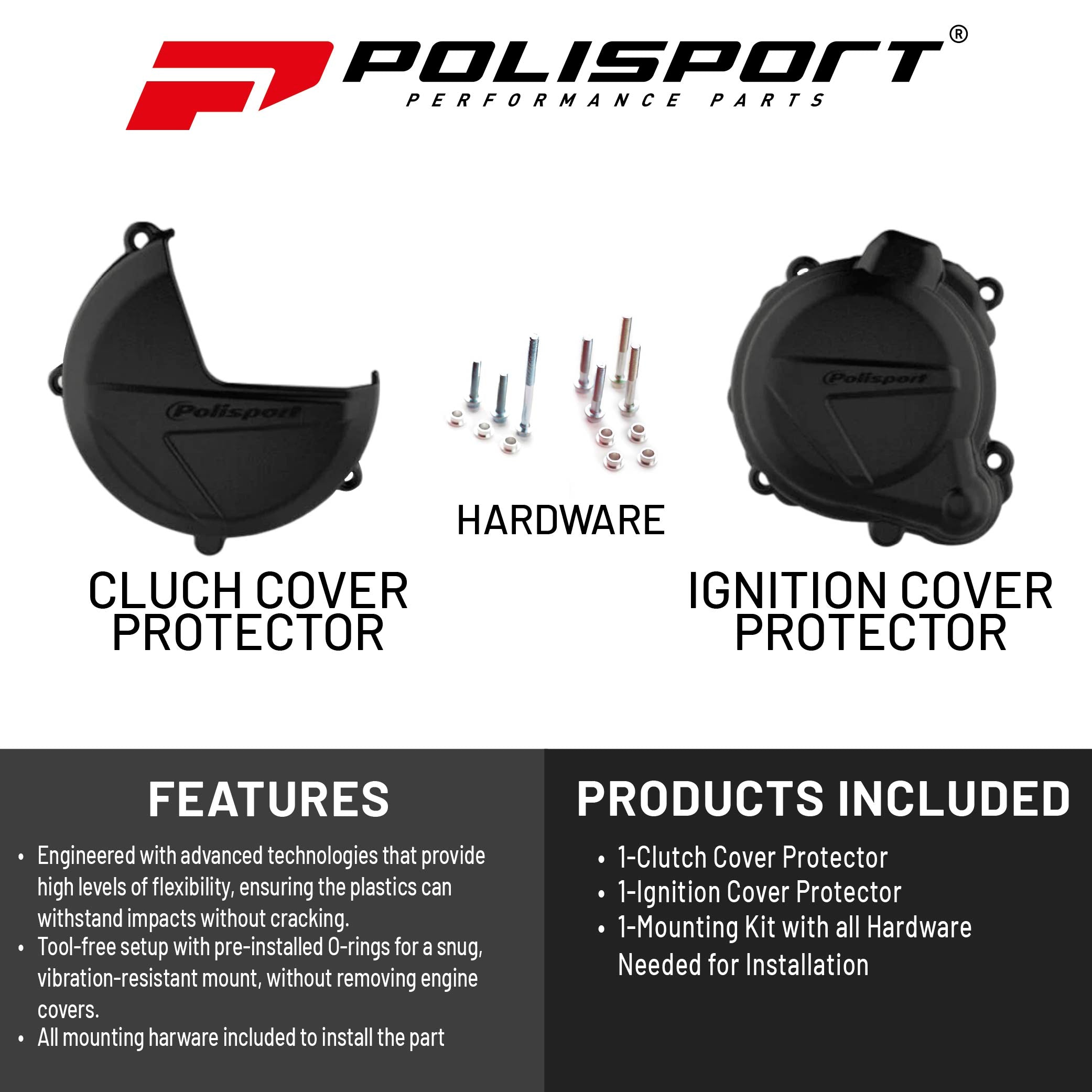 Polisport Clutch and Ignition Cover Protector Kit (Black) - Compatible with Yamaha YZ125(08-25)