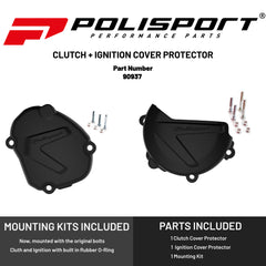 Polisport Clutch and Ignition Cover Protector Kit (Black) - Compatible with Yamaha YZ125 (2008-2024)