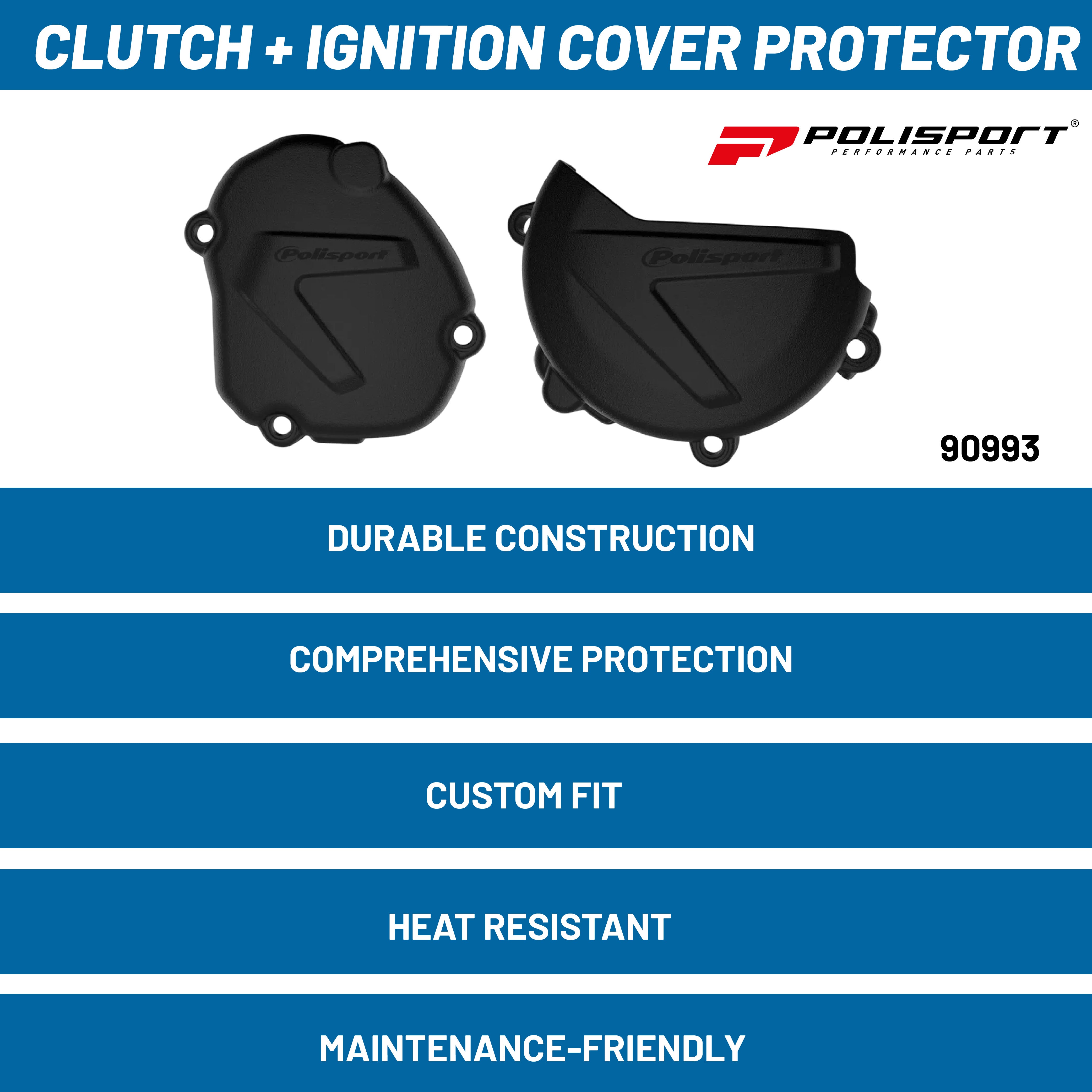 Polisport Clutch and Ignition Cover Protector Kit (Black) - Compatible with Yamaha YZ125 (2008-2024)