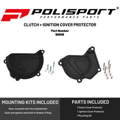 Polisport Clutch and Ignition Cover Protector Kit (Black) - Compatible with Yamaha YZ 250 (2005-2024)