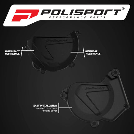 Polisport Clutch and Ignition Cover Protector Kit (Black) - Compatible with Yamaha YZ250 (2005-2024) and YZ250X (2016-2024)