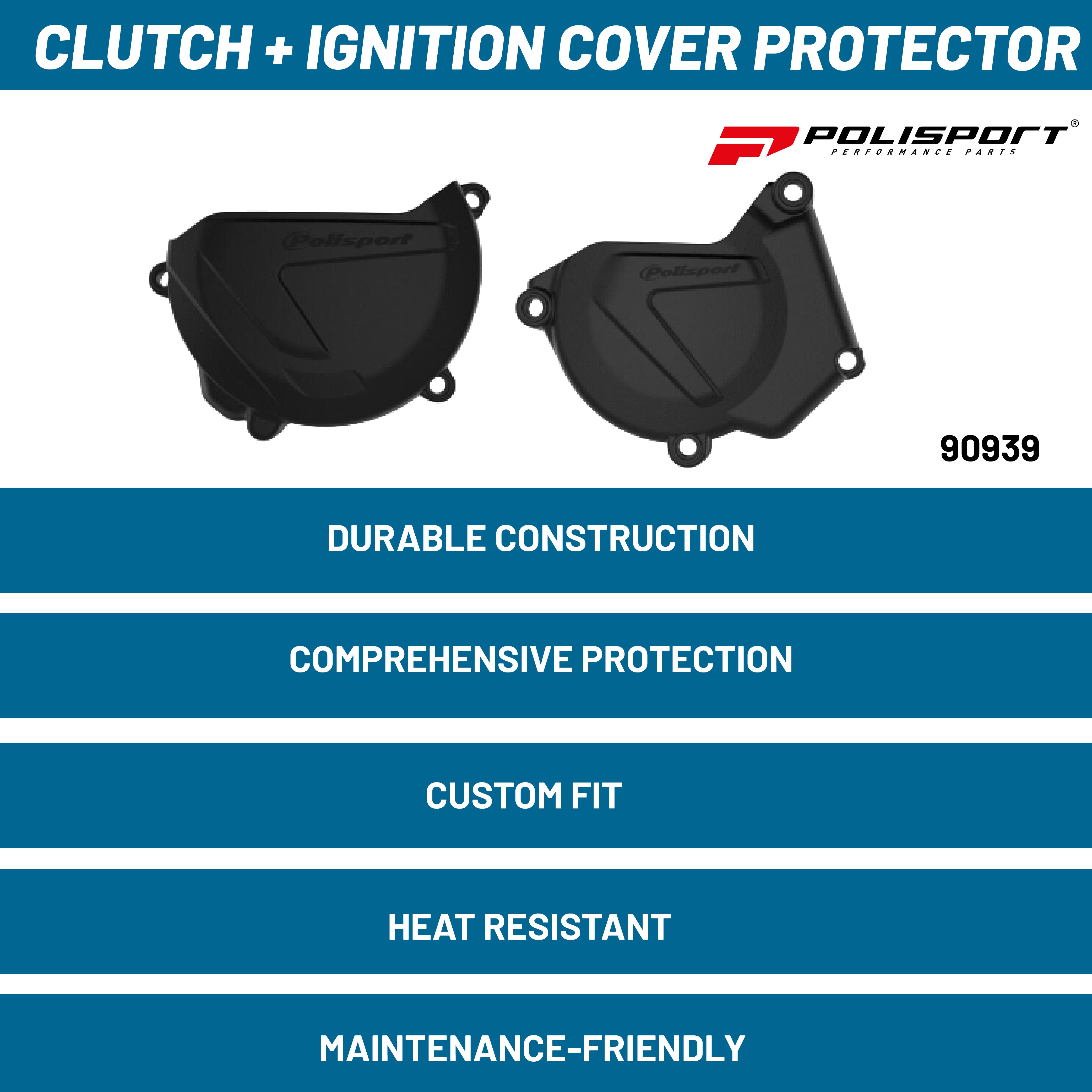 Polisport Clutch and Ignition Cover Protector Kit (Black) - Compatible with Yamaha YZ 250 (2005-2024)