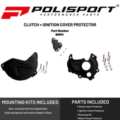 Polisport Clutch and Ignition Cover Protector Kit (Black) - Compatible with Yamaha