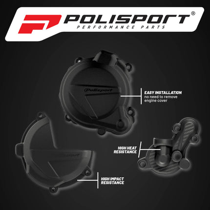 Polisport Clutch and Ignition Cover Protector Kit (Black) - Compatible with Yamaha YZ250F(14-18)
