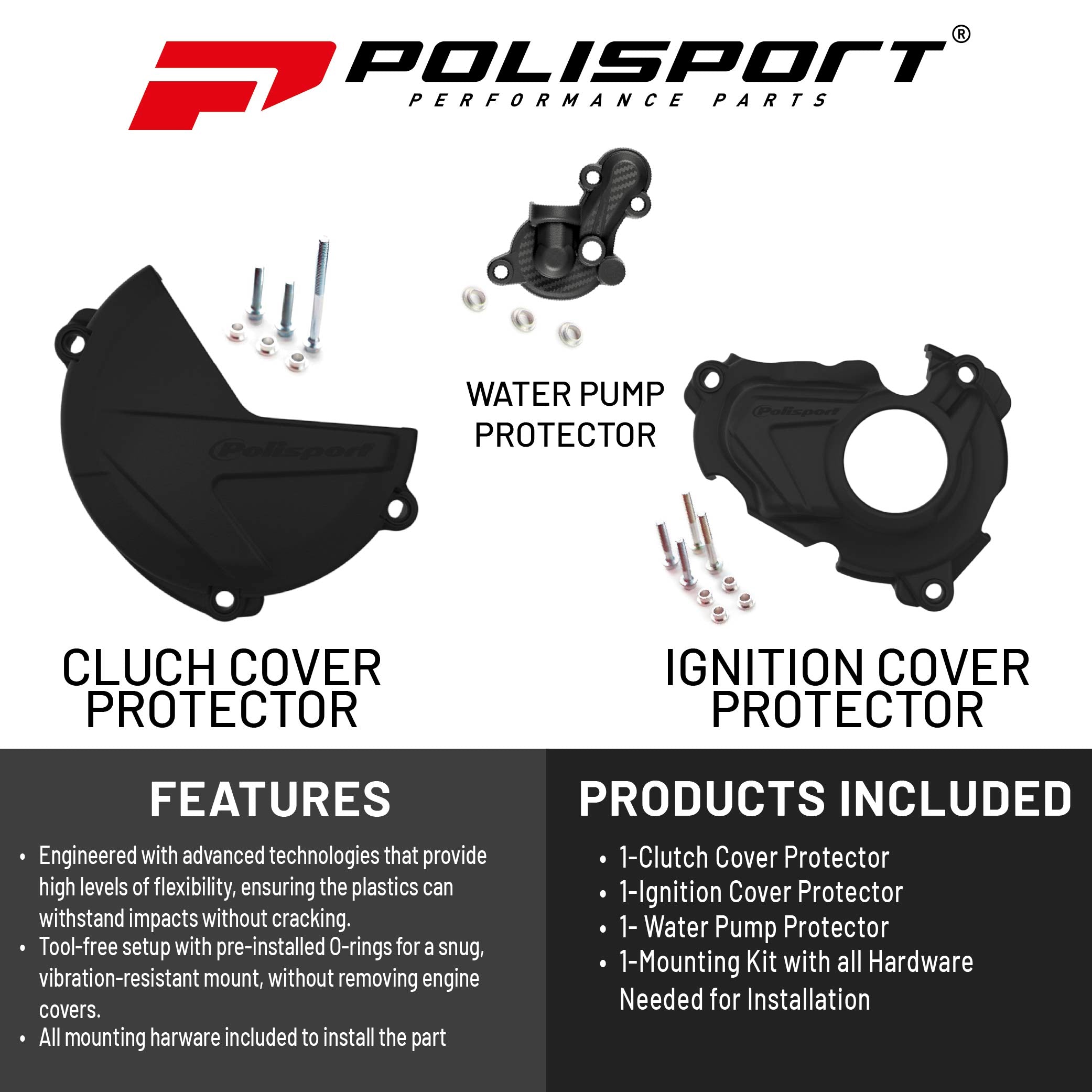 Polisport Clutch and Ignition Cover Protector Kit (Black) - Comptible with Yamaha YZ250FX(2020-2023)