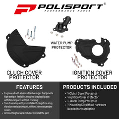 Polisport Clutch and Ignition Cover Protector Kit (Black) - Comptible with Yamaha YZ250FX(2020-2023)
