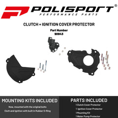 Polisport Clutch and Ignition Cover Protector Kit (Black)- Compatible with Yamaha