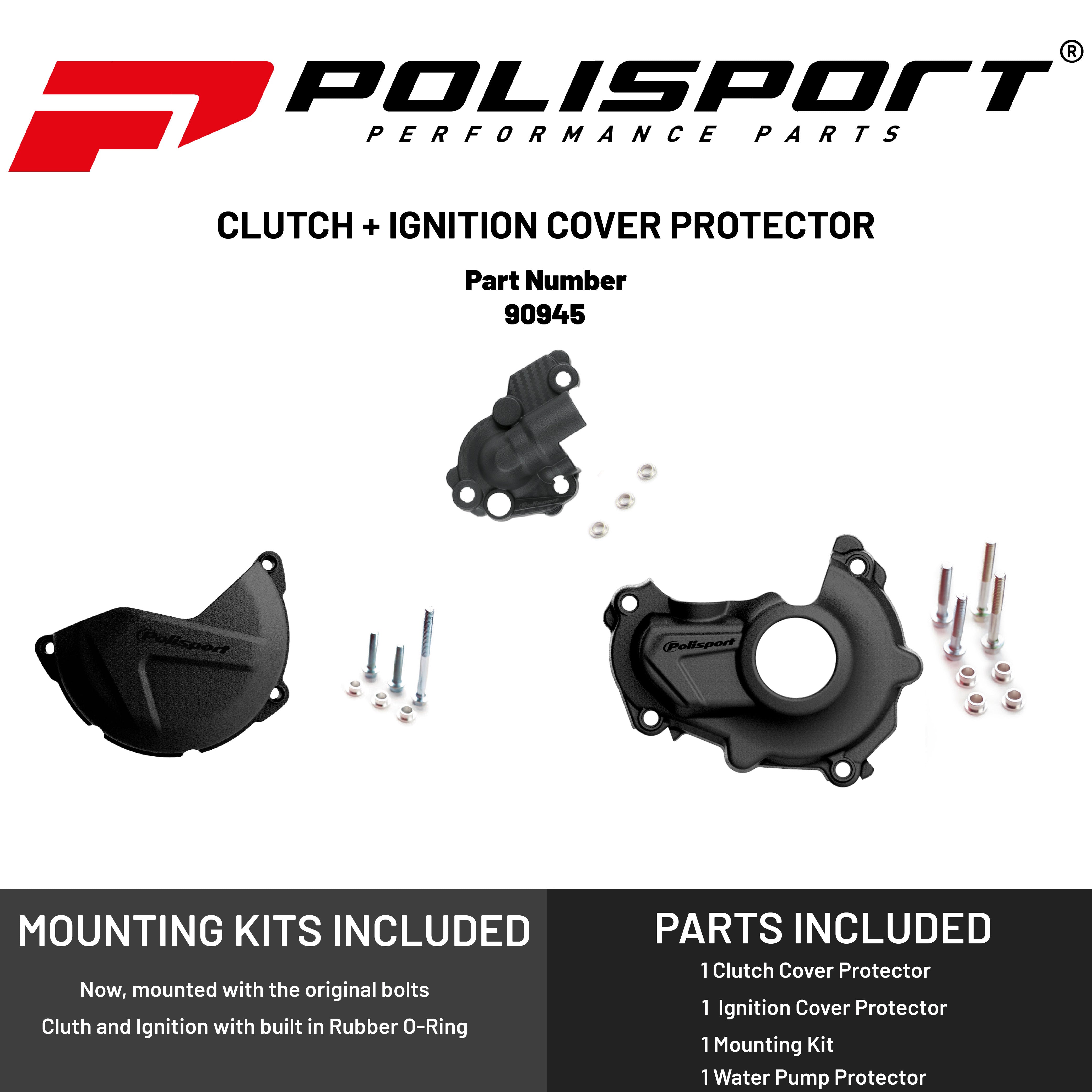 Polisport Clutch and Ignition Cover Protector Kit (Black) - Compatible with Yamaha