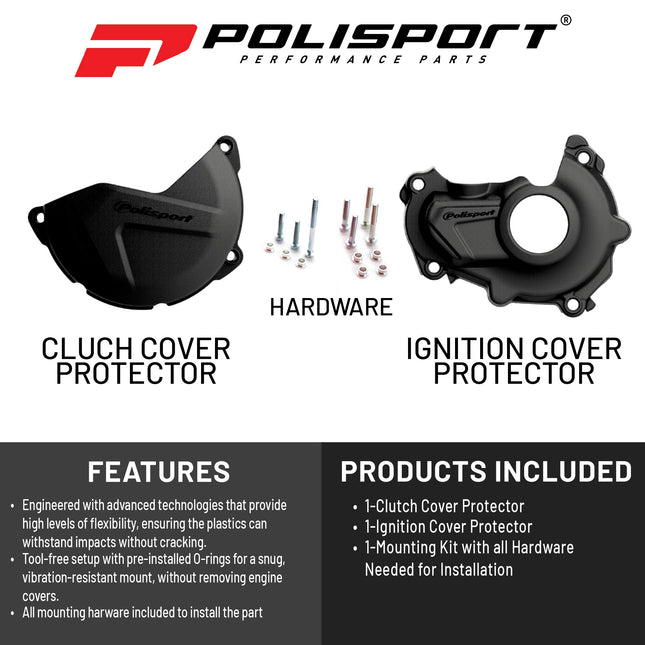 Polisport Clutch and Ignition Cover Protector Kit (Black) - Compatible with Yamaha YZ450F(14-17)