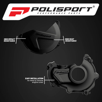 Polisport Clutch and Ignition Cover Protector Kit (Black) - Compatible with Yamaha YZ450F(14-17)