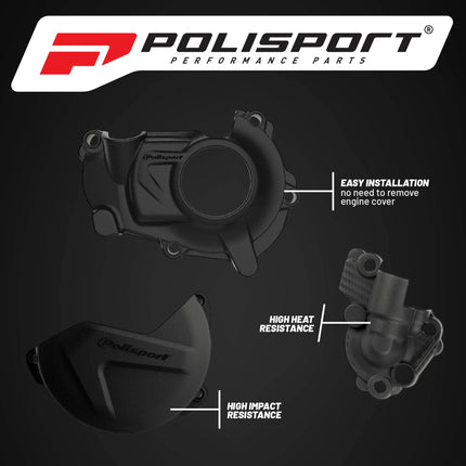 Polisport Clutch and Ignition Cover Protector Kit (Black) - Compatible With Yamaha YZ450F(2018-2024) & WR450F/YZ450FX(2019-2023)