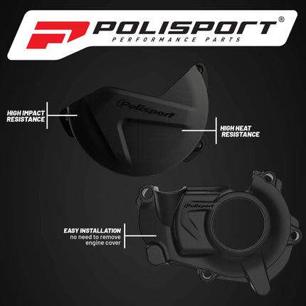 Polisport Clutch and Ignition Cover Protector Kit (Black) - Compatible With Yamaha YZ450F(2018-2024) & WR450F/YZ450FX(2019-2023)