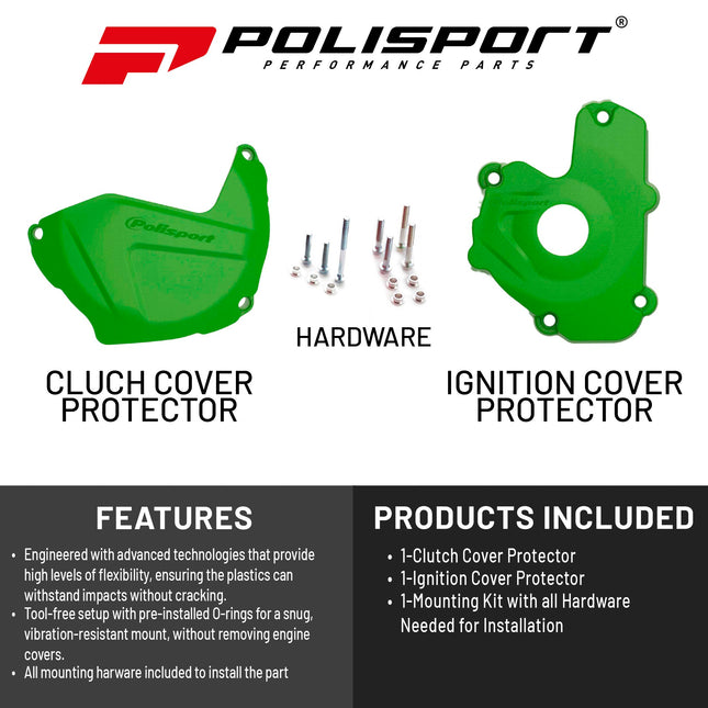 Polisport Clutch and Ignition Cover Protector Kit (Green) - Compatible with Kawasaki KX 250F (2013-2016)