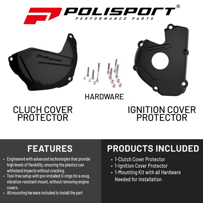 Polisport Clutch and Ignition Cover Protector Kit (Black) - Compatible with Kawasaki KX 250F (2017-2021)