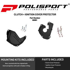 Polisport Clutch and Ignition Cover Protector Kit (Black) - Compatible with Yamaha