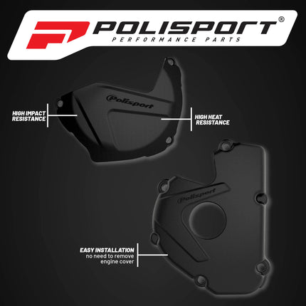 Polisport Clutch and Ignition Cover Protector Kit (Black) - Compatible with Kawasaki KX 250F (2017-2021)